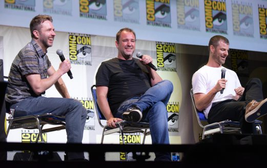 Chris Hardwick, from left, Trey Parker and Matt Stone attend the "South Park" panel on day 2 of Comic-Con International on Friday, July 22, 2016, in San Diego. (Photo by Richard Shotwell/Invision/AP)